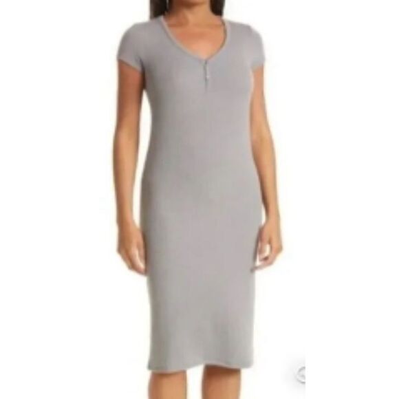 ATM Anthony Thomas Melillo Stretch Modal Ribbed Midi Dress in Grey NWT Size Smal